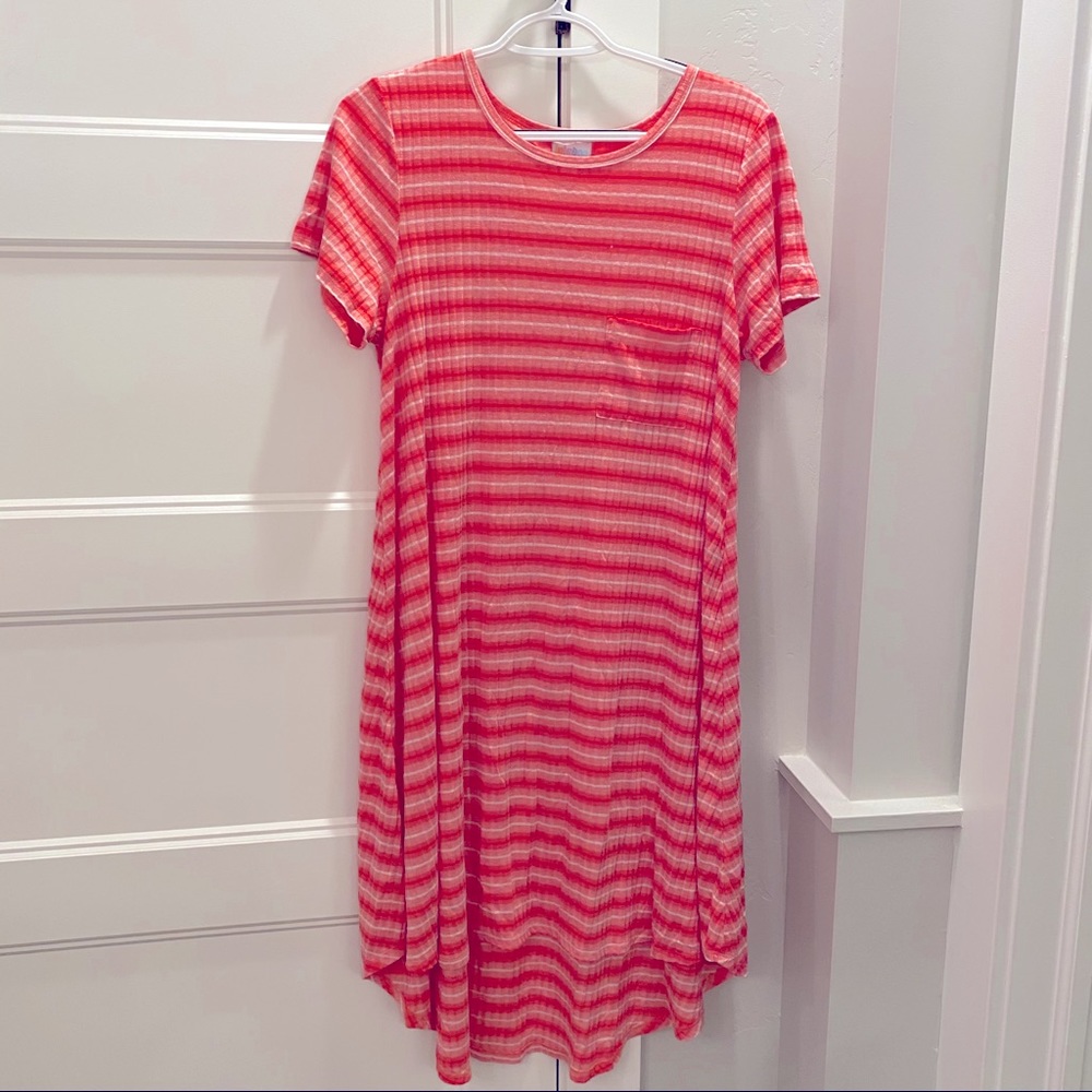LuLaRoe hi-low pink and white stripe dress